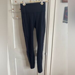 Lululemon Navy High-Waisted Leggings with Mesh Detailing